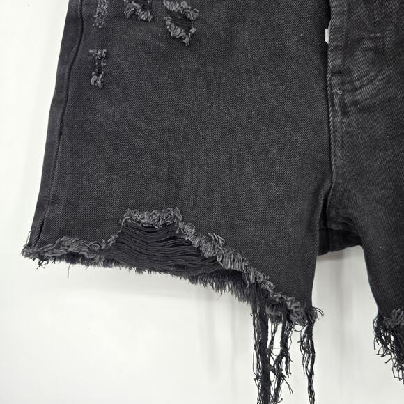 NEW Signatures Women's Distressed Button Fly High Rise Denim Shorts Black Small - Picture 5 of 11